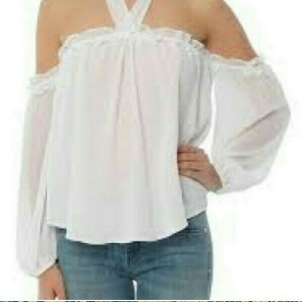 MISA white chiffon lively off shoulder top
